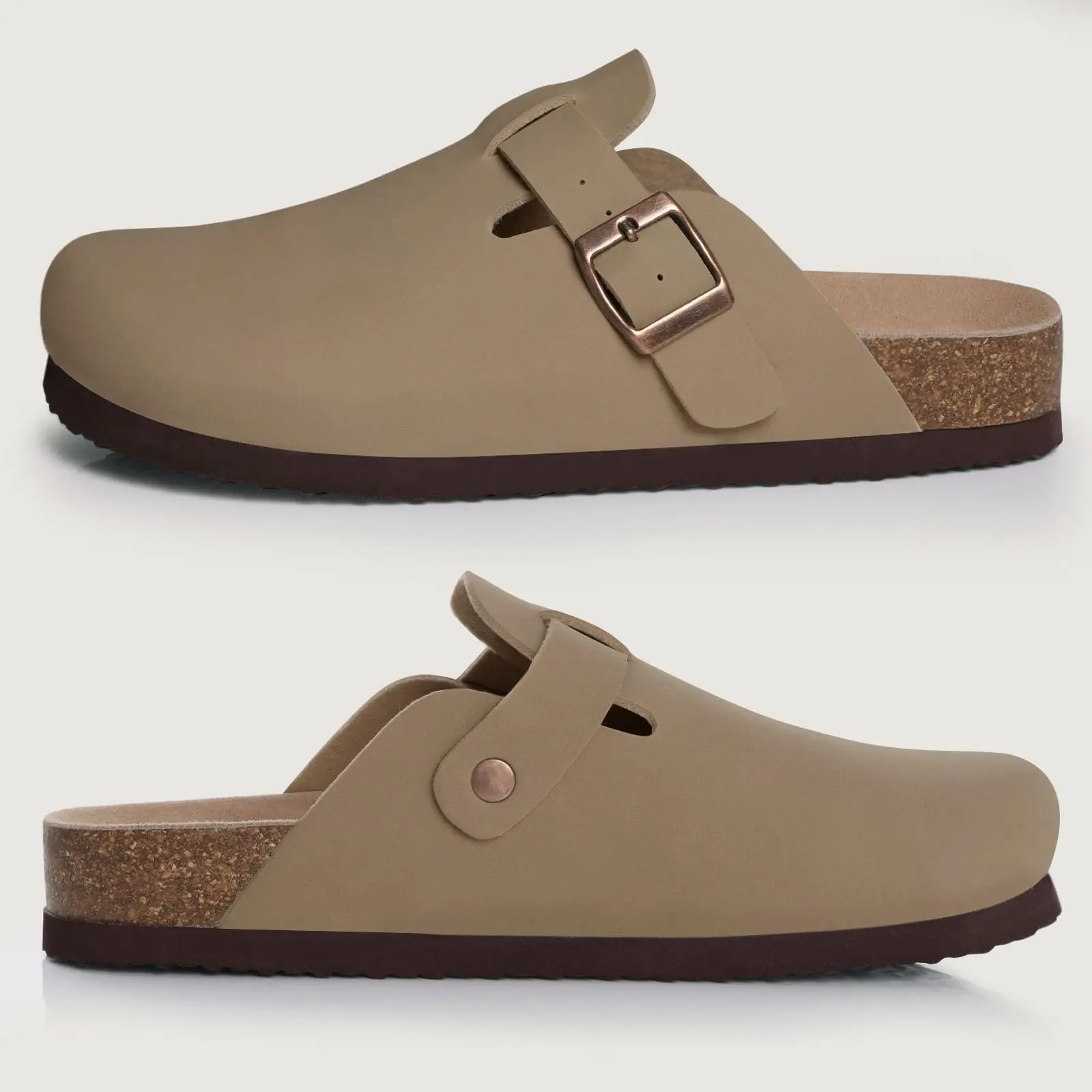 Comwarm Sandalias de cuero a la moda para hombre, sandalias deslizantes con colchón de corcho para verano, sandalias de playa, sandalias de marca Unisex con hebilla ajustable Comwarm Sandalias de cuero a la moda para hombre, sandalias deslizantes con colchón de corcho para verano, sandalias de playa, sandalias de marca Unisex con hebilla ajustable