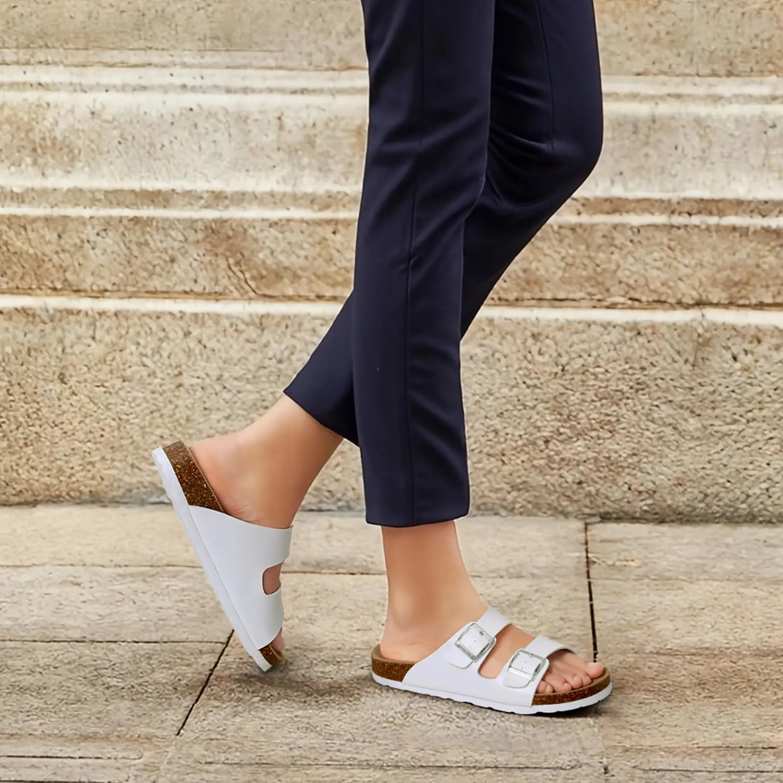 Comwarm Sandalias de cuero a la moda para hombre, sandalias deslizantes con colchón de corcho para verano, sandalias de playa, sandalias de marca Unisex con hebilla ajustable Comwarm Sandalias de cuero a la moda para hombre, sandalias deslizantes con colchón de corcho para verano, sandalias de playa, sandalias de marca Unisex con hebilla ajustable