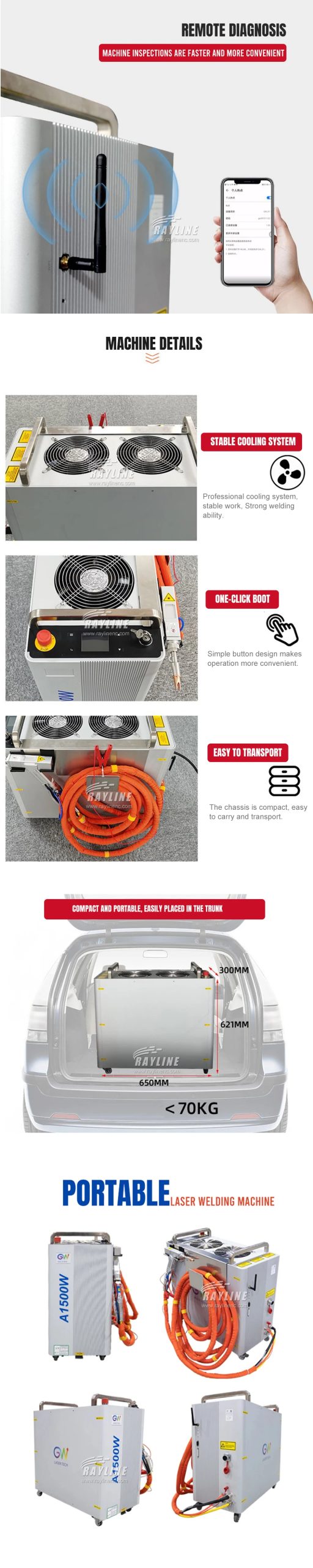 Soldador láser GW 1500 vatios máquina de soldadura láser de refrigeración por aire portátil carbono acero inoxidable soldadura de Metal reparación Lazer