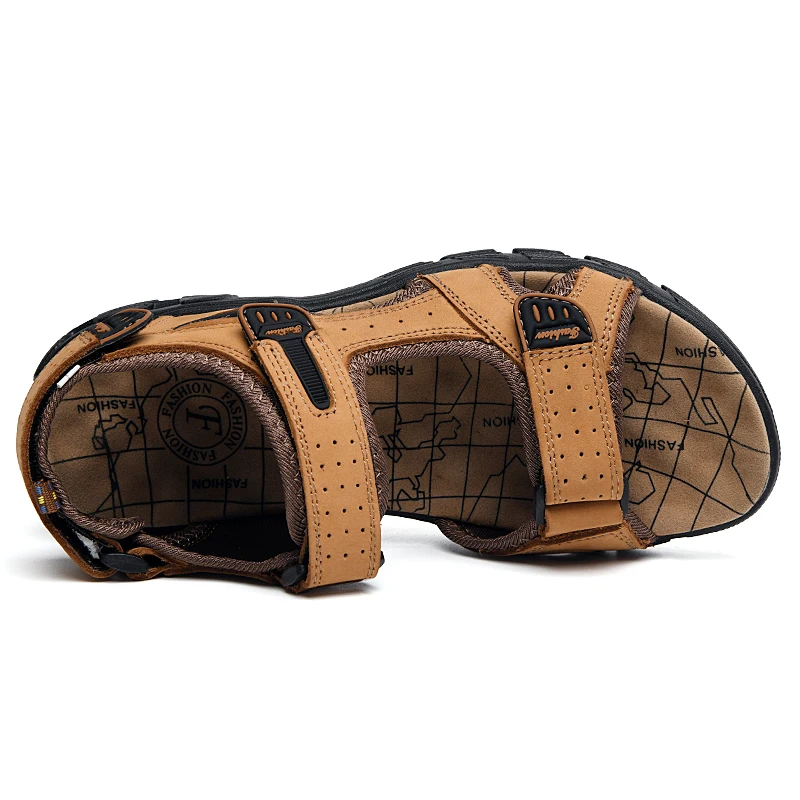 Sandalias clásicas de marca para hombre, sandalias de cuero genuino de verano para hombre, sandalias ligeras informales para exteriores, zapatillas de deporte a la moda para hombre, talla 38-46