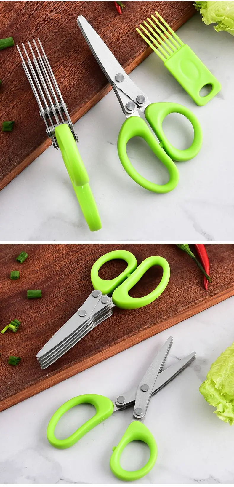Tijeras de cocina multifuncionales de 3/5 capas de acero inoxidable para pimienta cebollino Laver corte herramientas de cocina
