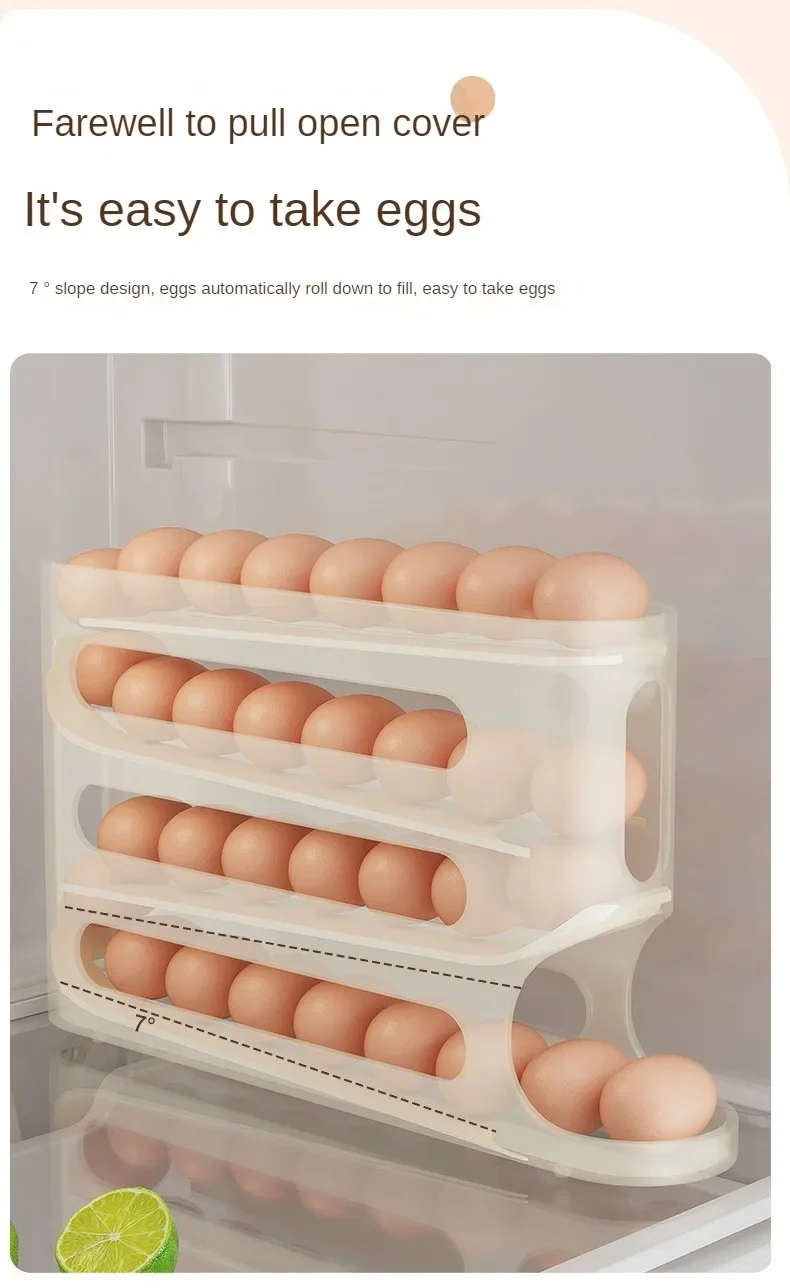 Caja de almacenamiento de huevos deslizante de 2-4 capas, caja de huevos estilo escalera, almacenamiento de refrigerador, puerta lateral, máquina laminadora automática de huevos de gran capacidad
