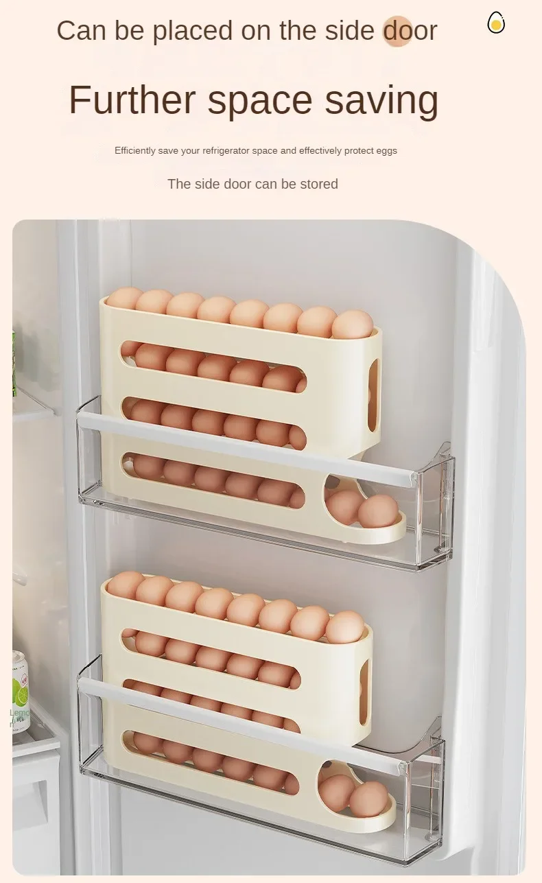 Caja de almacenamiento de huevos deslizante de 2-4 capas, caja de huevos estilo escalera, almacenamiento de refrigerador, puerta lateral, máquina laminadora automática de huevos de gran capacidad
