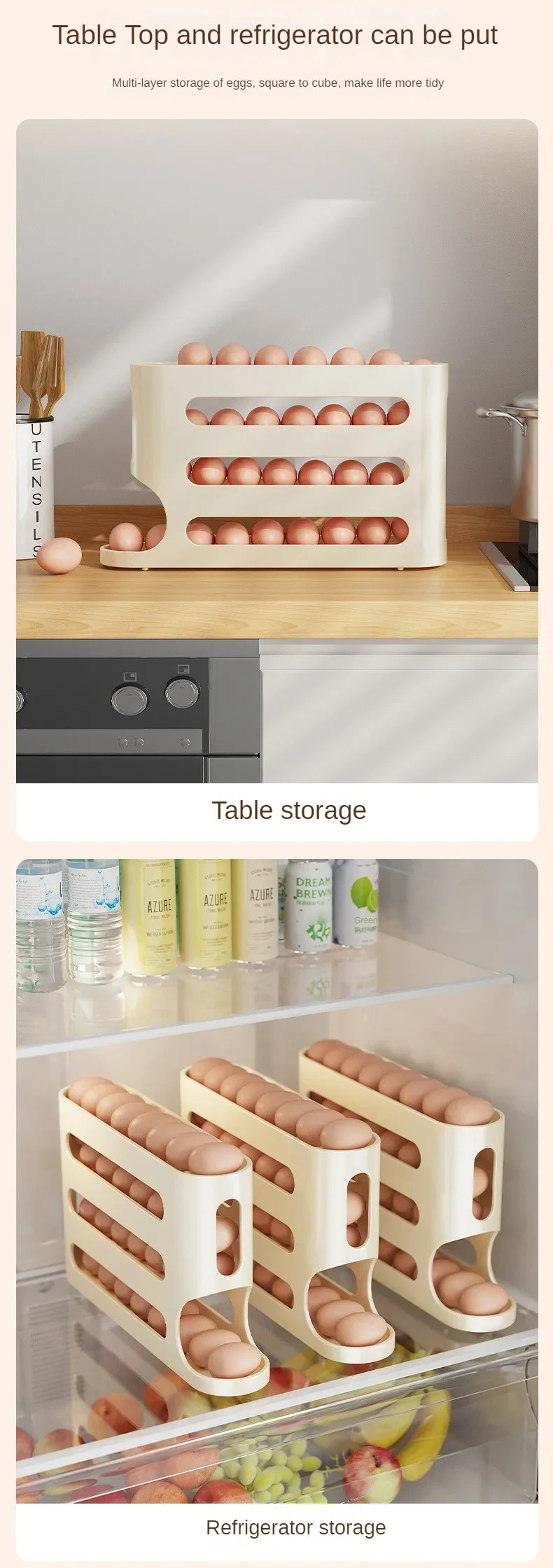 Caja de almacenamiento de huevos deslizante de 2-4 capas, caja de huevos estilo escalera, almacenamiento de refrigerador, puerta lateral, máquina laminadora automática de huevos de gran capacidad
