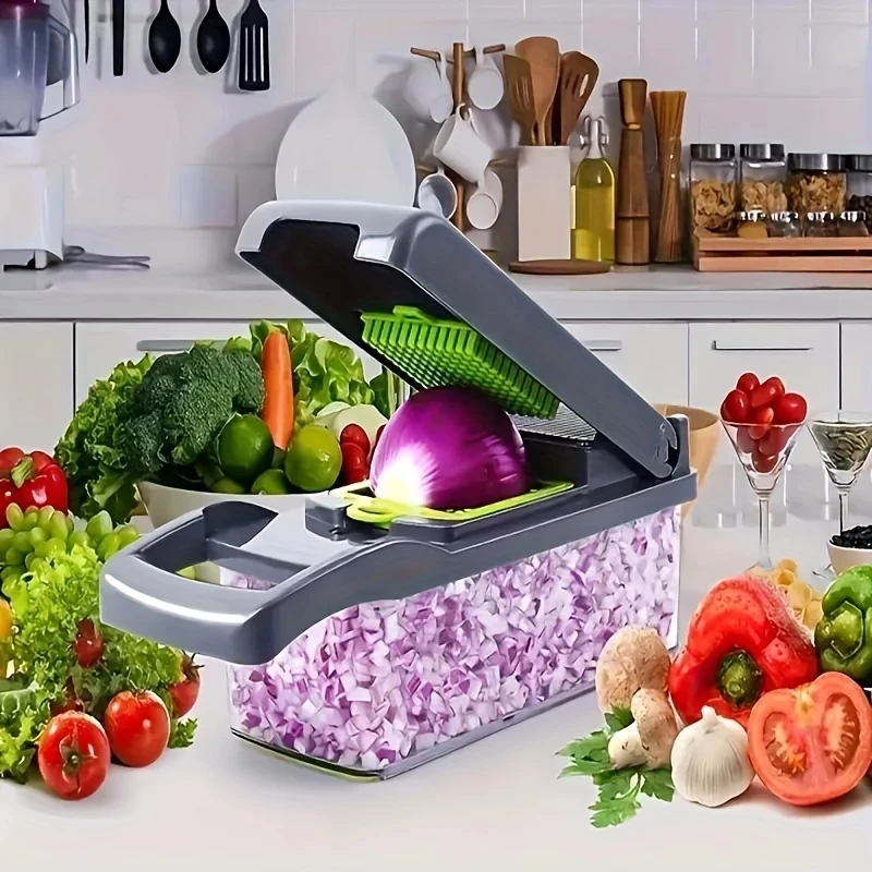 Picadora de verduras multifuncional 14 en 1, picadora de alimentos, rejilla, mango de comida, rebanador de verduras, cortador, artículos de cocina Picadora de verduras multifuncional 14 en 1, picadora de alimentos, rejilla, mango de comida, rebanador de verduras, cortador, artículos de cocina