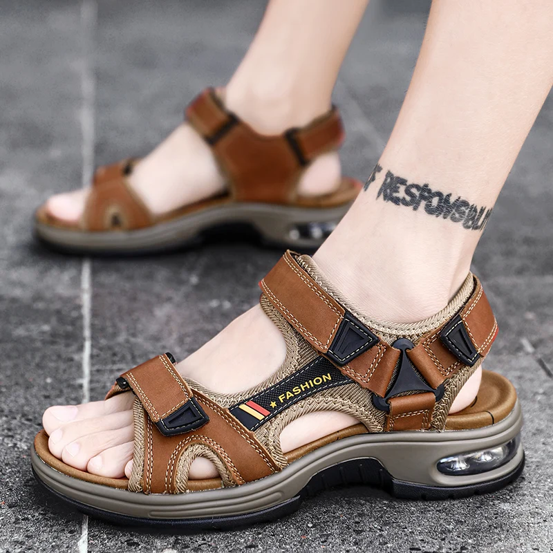 Men handmade leather air cushioned sandals flat sandals fashion men's suitable for beach vacation summer brown non-slip sandals Men handmade leather air cushioned sandals flat sandals fashion men's suitable for beach vacation summer brown non-slip sandals