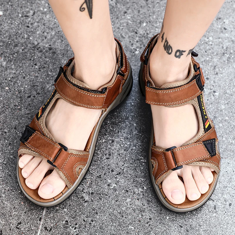 Men handmade leather air cushioned sandals flat sandals fashion men's suitable for beach vacation summer brown non-slip sandals Men handmade leather air cushioned sandals flat sandals fashion men's suitable for beach vacation summer brown non-slip sandals