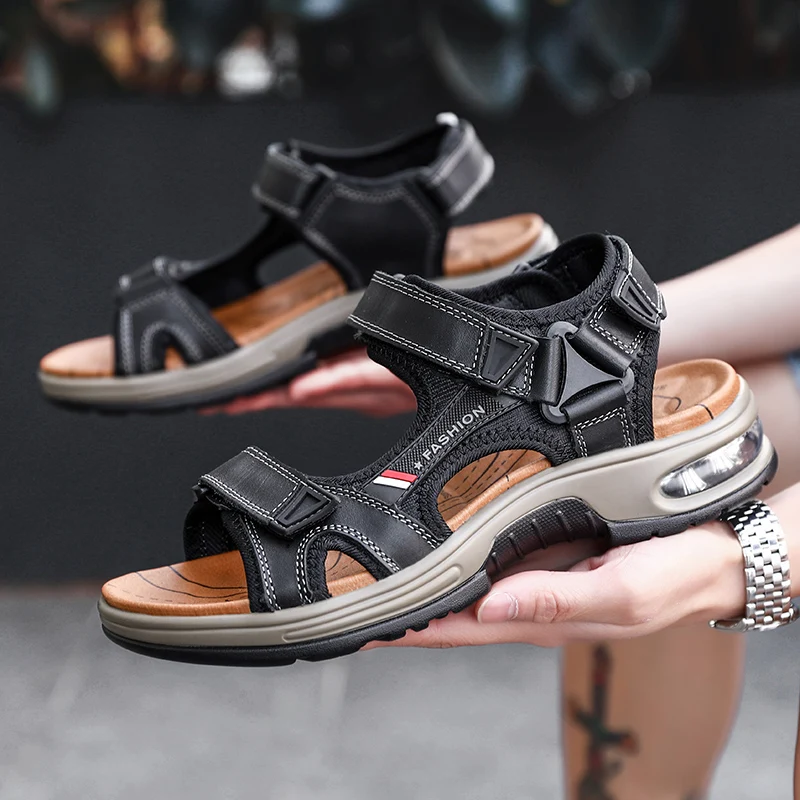 Men handmade leather air cushioned sandals flat sandals fashion men's suitable for beach vacation summer brown non-slip sandals Men handmade leather air cushioned sandals flat sandals fashion men's suitable for beach vacation summer brown non-slip sandals