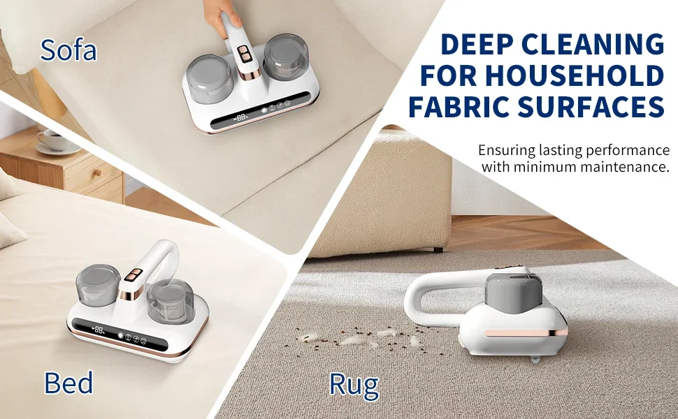 Mattress Bed Vacuum Cleaner Cordless Portable Handheld 16Kpa Powerful Suction UV-C Light & Ultrasonic for Sheet Sofa Cleaning