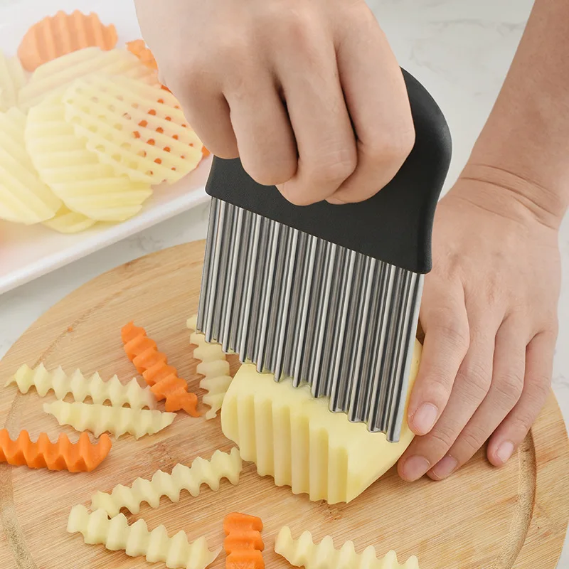 Stainless Steel Potato Chip Slicer Dough Vegetable Fruit Crinkle Wavy Kitchen Knife Cutter Chopper French Fry Maker Tools Gadget Stainless Steel Potato Chip Slicer Dough Vegetable Fruit Crinkle Wavy Kitchen Knife Cutter Chopper French Fry Maker Tools Gadget