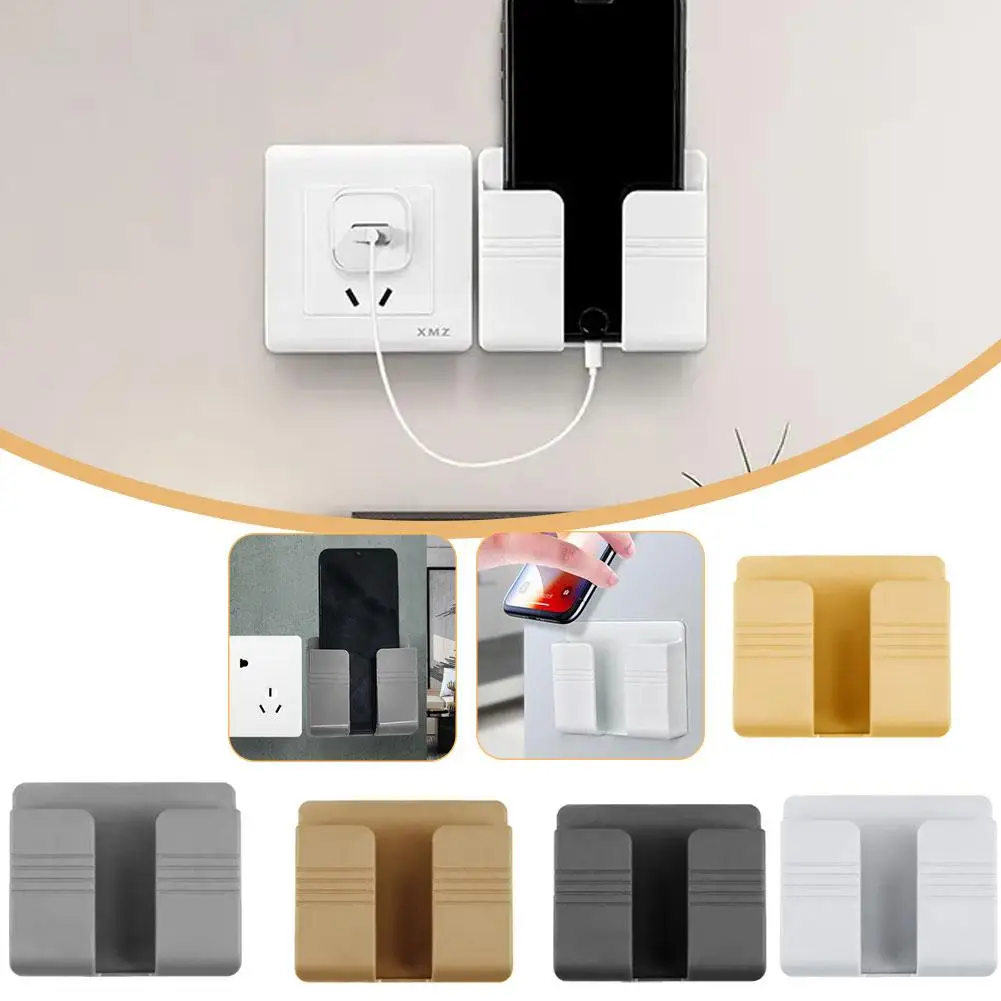 Wall Mounted Mobile Phone Charging Stand Adhesive Wall Shelf Phone TV Remote Control Organizer Kitchen Bathroom Storage Rack