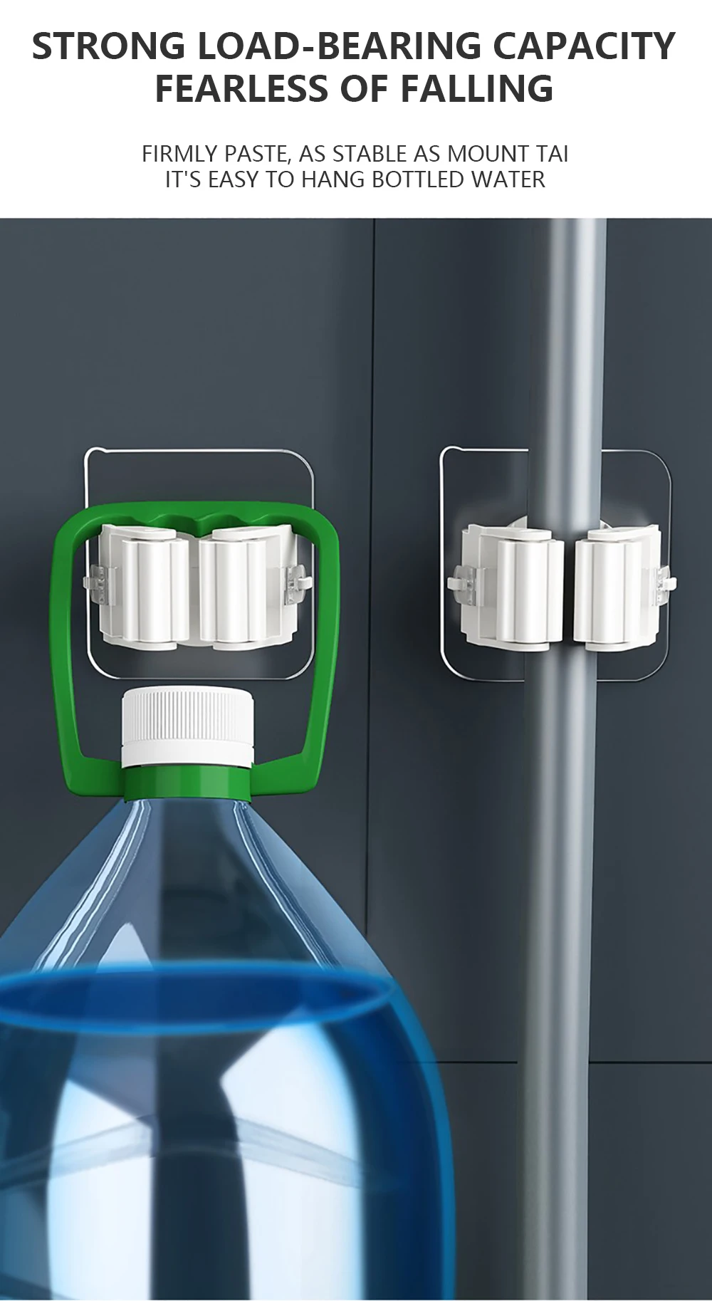 Mop Holder Storage Rack Bathroom Suction Hanging Pipe Traceless Mop Clip Broom Hanger Wall-Mounted Waterproof Mop Rack White