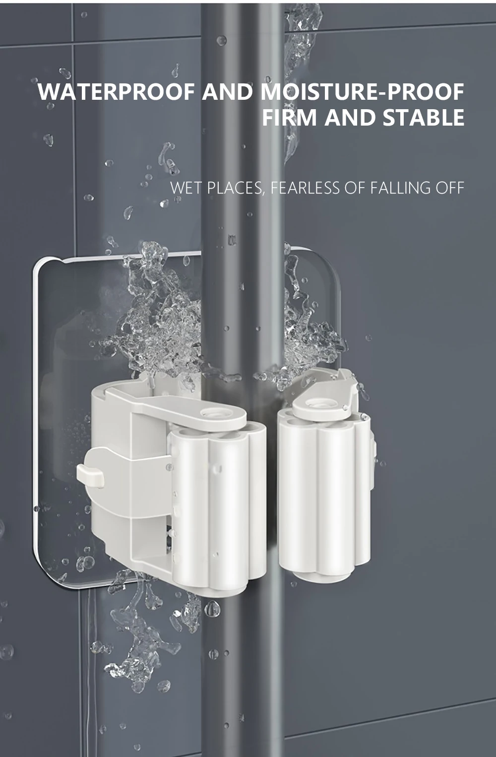 Mop Holder Storage Rack Bathroom Suction Hanging Pipe Traceless Mop Clip Broom Hanger Wall-Mounted Waterproof Mop Rack White