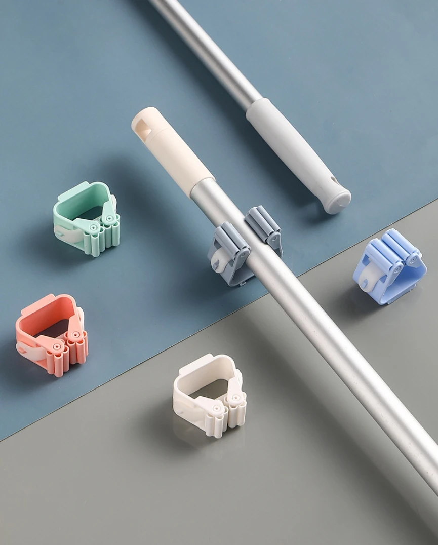 Mop Holder Storage Rack Bathroom Suction Hanging Pipe Traceless Mop Clip Broom Hanger Wall-Mounted Waterproof Mop Rack White