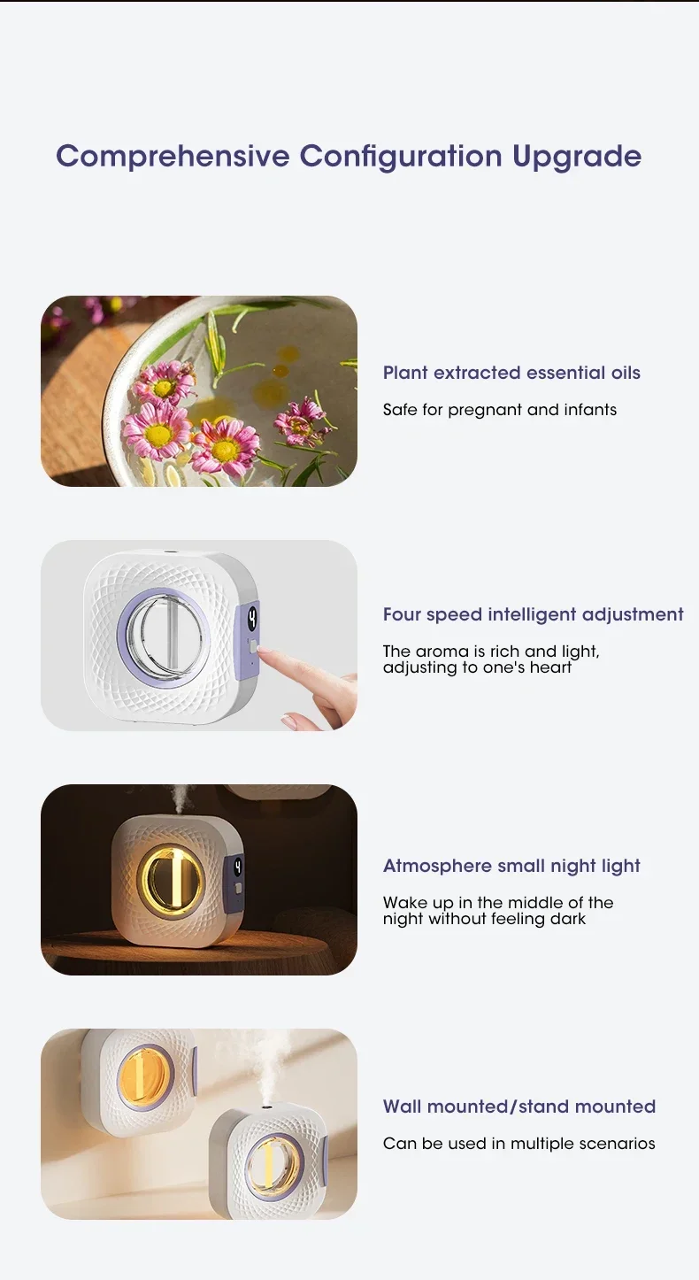 Wall-Mounted Desktop 4 Modes Fragrance Diffuser Aromatherapy Machine 150ML USB Smart Air Purifier Display Home Deodorization