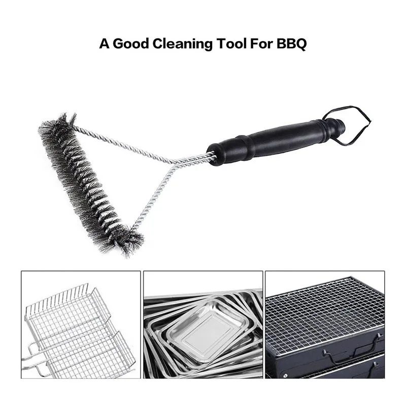 New Kitchen Accessories BBQ Grill Brush and Scraper Barbecue Kit Cleaning Brush Stainless Steel Tools Wire Bristles Triangle