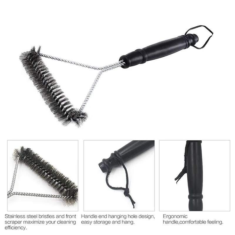 New Kitchen Accessories BBQ Grill Brush and Scraper Barbecue Kit Cleaning Brush Stainless Steel Tools Wire Bristles Triangle