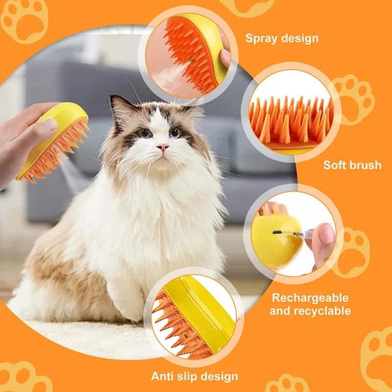 Steam Brush for A Dog Cat Pet Massage Brush 3 in 1 One Button Steam Spray Folding Rotatable Floating Hair Bath Hair Removal Comb