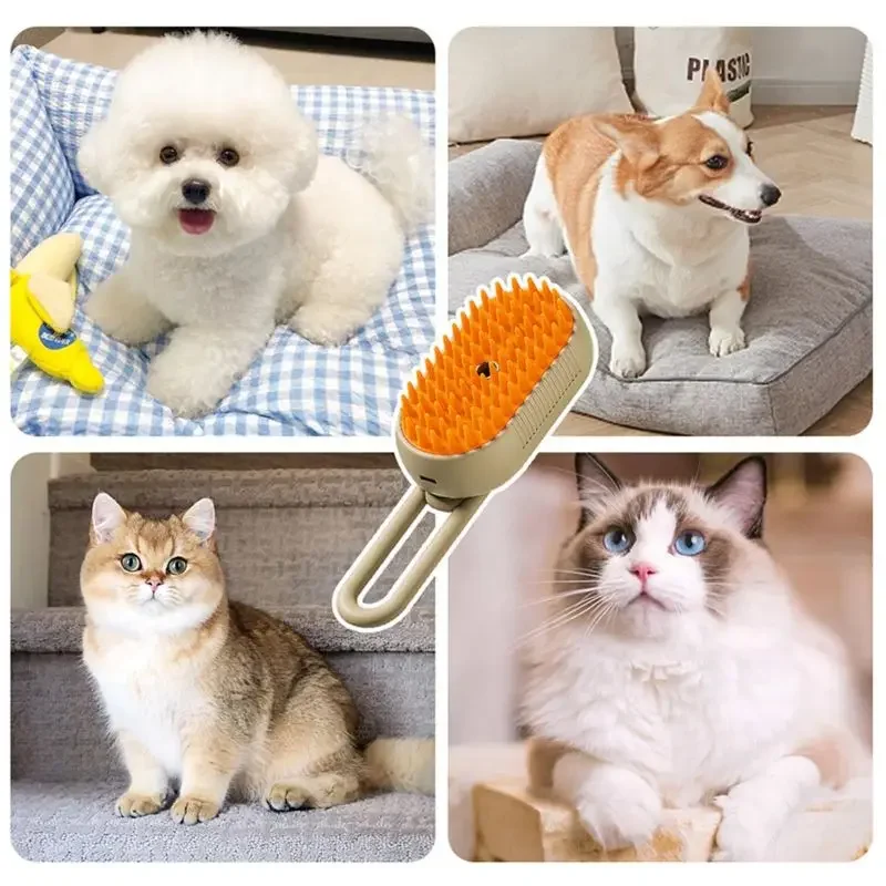 Steam Brush for A Dog Cat Pet Massage Brush 3 in 1 One Button Steam Spray Folding Rotatable Floating Hair Bath Hair Removal Comb