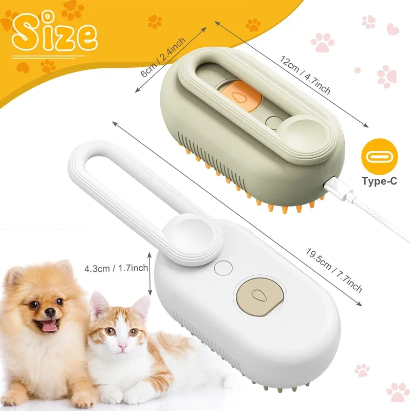 Steam Brush for A Dog Cat Pet Massage Brush 3 in 1 One Button Steam Spray Folding Rotatable Floating Hair Bath Hair Removal Comb