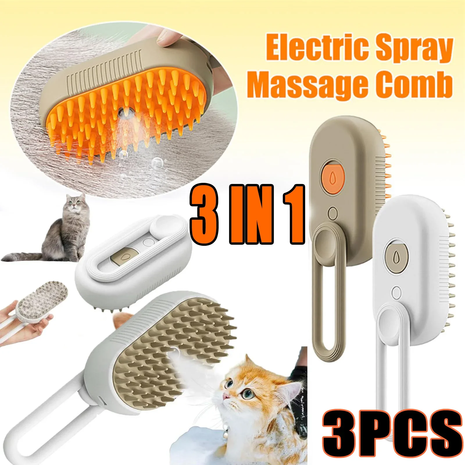Steam Brush for A Dog Cat Pet Massage Brush 3 in 1 One Button Steam Spray Folding Rotatable Floating Hair Bath Hair Removal Comb