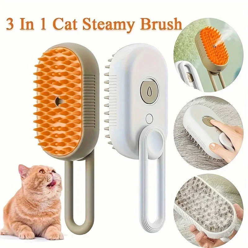 Steam Brush for A Dog Cat Pet Massage Brush 3 in 1 One Button Steam Spray Folding Rotatable Floating Hair Bath Hair Removal Comb