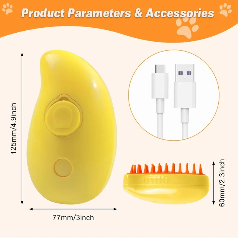 Steam Brush for A Dog Cat Pet Massage Brush 3 in 1 One Button Steam Spray Folding Rotatable Floating Hair Bath Hair Removal Comb