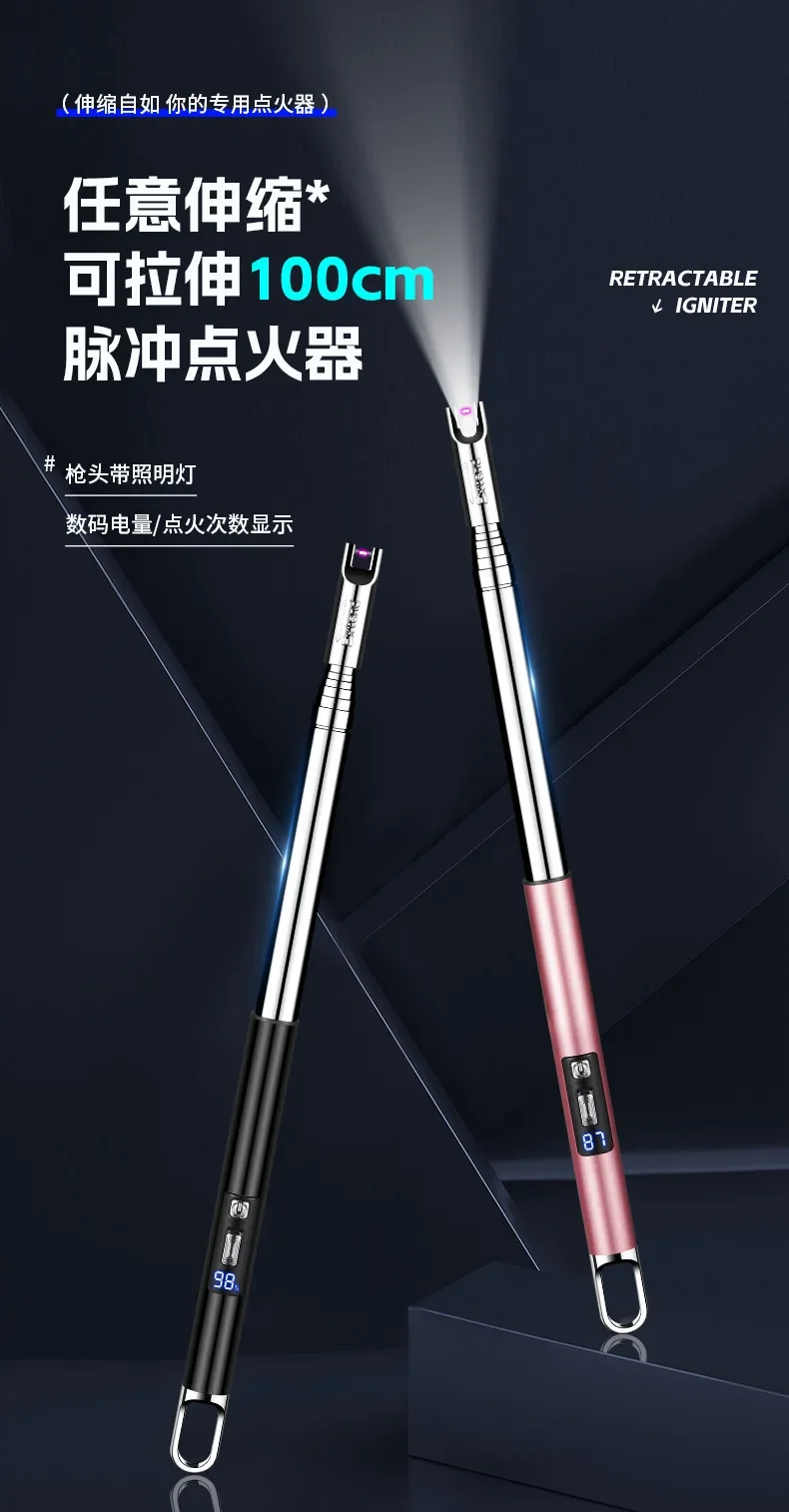 100cm Ultra-Long Telescopic Arc Pulse Lighter Safe Eco-Friendly Rechargeable Igniter BBQ Kitchen Windproof Electric Lighters