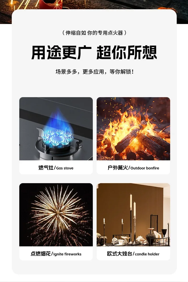 100cm Ultra-Long Telescopic Arc Pulse Lighter Safe Eco-Friendly Rechargeable Igniter BBQ Kitchen Windproof Electric Lighters