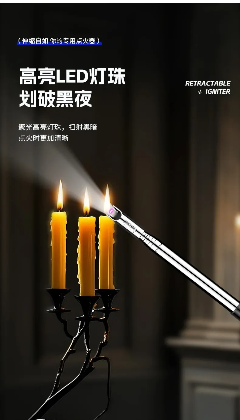 100cm Ultra-Long Telescopic Arc Pulse Lighter Safe Eco-Friendly Rechargeable Igniter BBQ Kitchen Windproof Electric Lighters